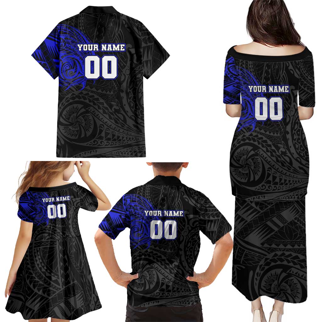 Personalized Canterbury-Bankstown Bulldogs Family Matching Puletasi and Hawaiian Shirt Polynesian Tribal Chest and Sleeve Tattoo