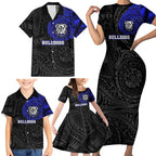 Personalized Canterbury-Bankstown Bulldogs Family Matching Short Sleeve Bodycon Dress and Hawaiian Shirt Polynesian Tribal Chest and Sleeve Tattoo