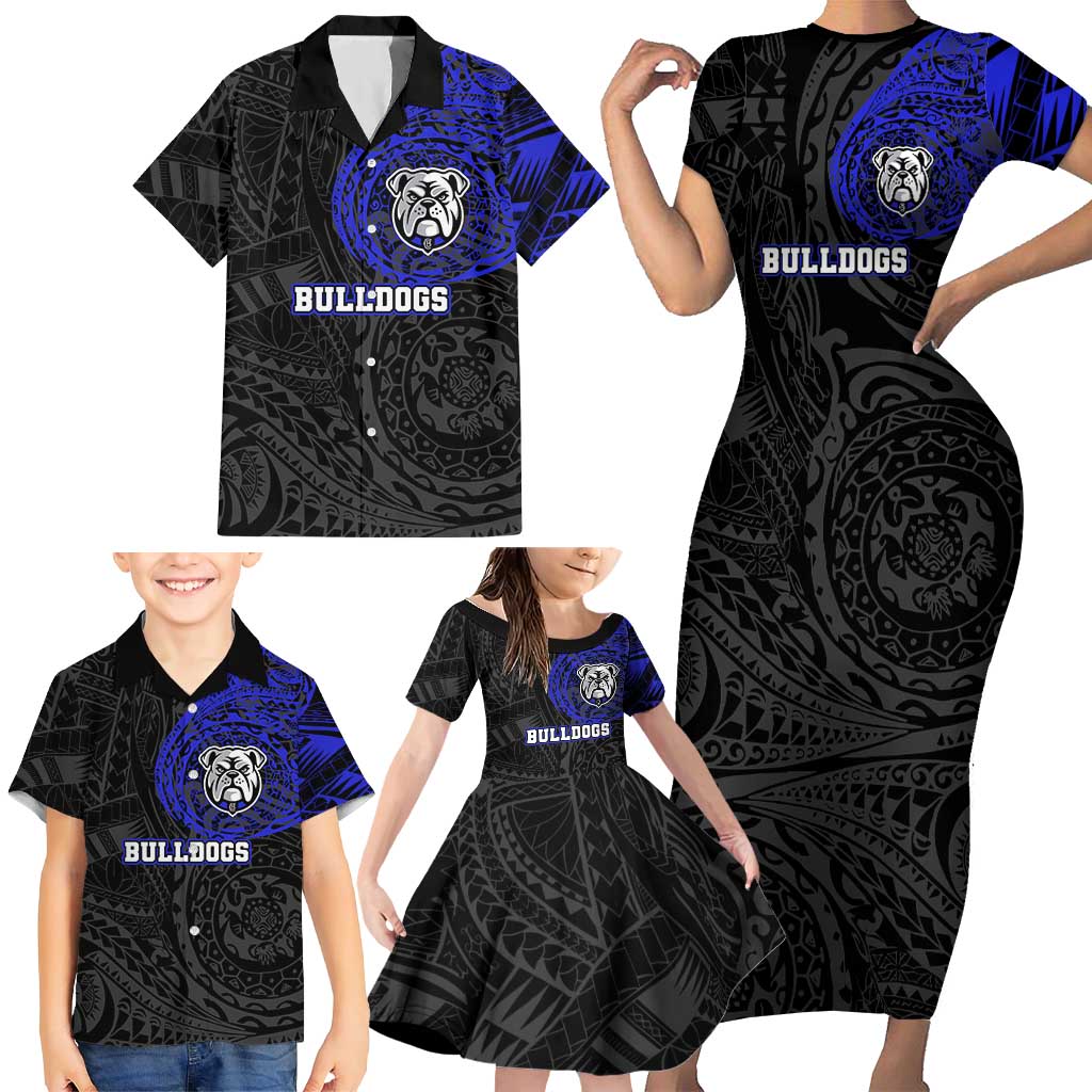 Personalized Canterbury-Bankstown Bulldogs Family Matching Short Sleeve Bodycon Dress and Hawaiian Shirt Polynesian Tribal Chest and Sleeve Tattoo