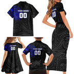 Personalized Canterbury-Bankstown Bulldogs Family Matching Short Sleeve Bodycon Dress and Hawaiian Shirt Polynesian Tribal Chest and Sleeve Tattoo