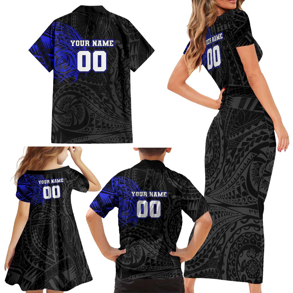 Personalized Canterbury-Bankstown Bulldogs Family Matching Short Sleeve Bodycon Dress and Hawaiian Shirt Polynesian Tribal Chest and Sleeve Tattoo