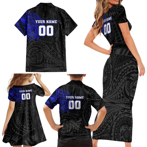 Personalized Canterbury-Bankstown Bulldogs Family Matching Short Sleeve Bodycon Dress and Hawaiian Shirt Polynesian Tribal Chest and Sleeve Tattoo