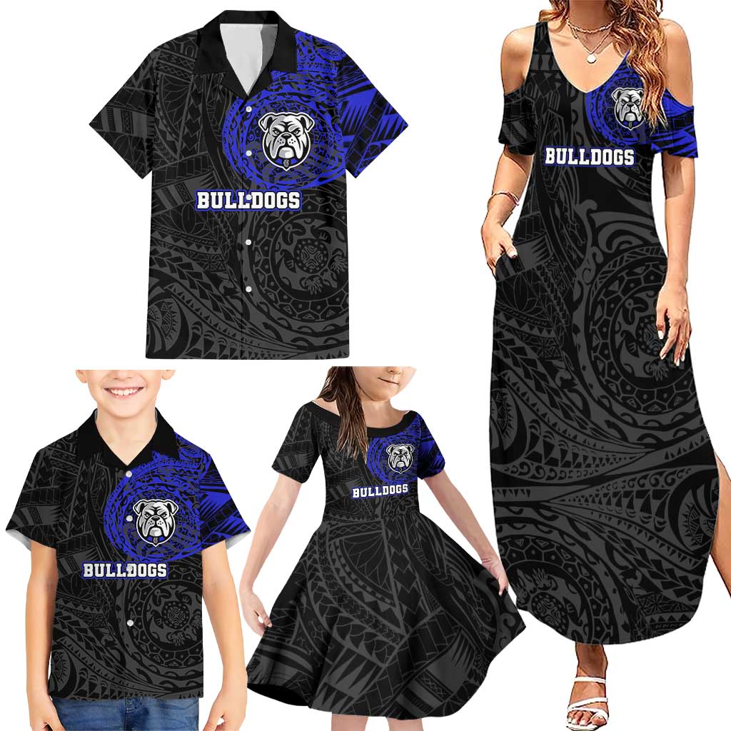 Personalized Canterbury-Bankstown Bulldogs Family Matching Summer Maxi Dress and Hawaiian Shirt Polynesian Tribal Chest and Sleeve Tattoo