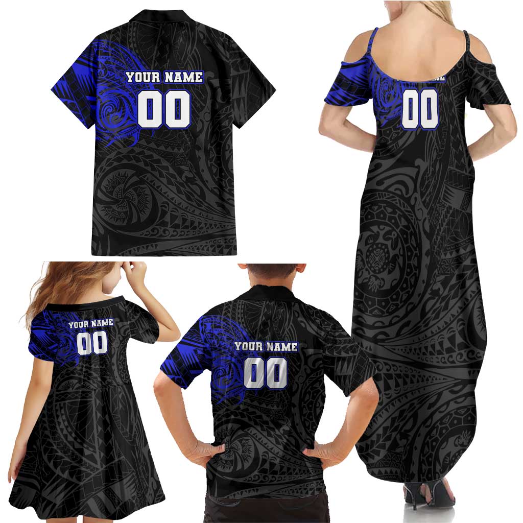 Personalized Canterbury-Bankstown Bulldogs Family Matching Summer Maxi Dress and Hawaiian Shirt Polynesian Tribal Chest and Sleeve Tattoo