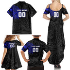 Personalized Canterbury-Bankstown Bulldogs Family Matching Summer Maxi Dress and Hawaiian Shirt Polynesian Tribal Chest and Sleeve Tattoo