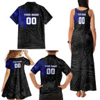 Personalized Canterbury-Bankstown Bulldogs Family Matching Tank Maxi Dress and Hawaiian Shirt Polynesian Tribal Chest and Sleeve Tattoo