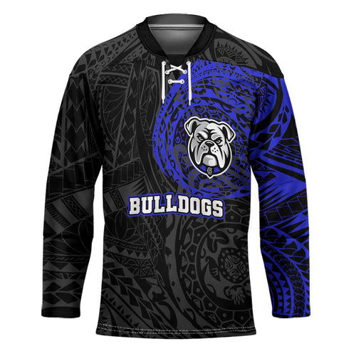 Personalized Canterbury-Bankstown Bulldogs Hockey Jersey Polynesian Tribal Chest and Sleeve Tattoo