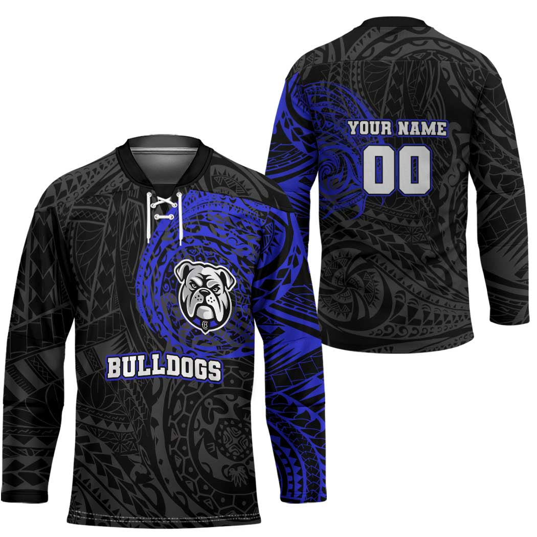 Personalized Canterbury-Bankstown Bulldogs Hockey Jersey Polynesian Tribal Chest and Sleeve Tattoo