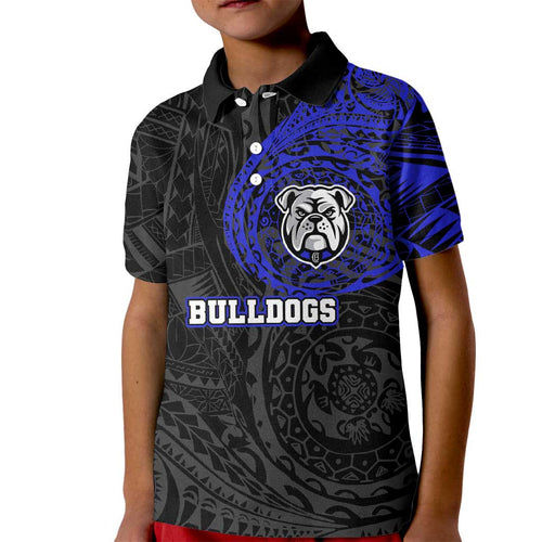 Personalized Canterbury-Bankstown Bulldogs Kid Polo Shirt Polynesian Tribal Chest and Sleeve Tattoo