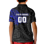 Personalized Canterbury-Bankstown Bulldogs Kid Polo Shirt Polynesian Tribal Chest and Sleeve Tattoo