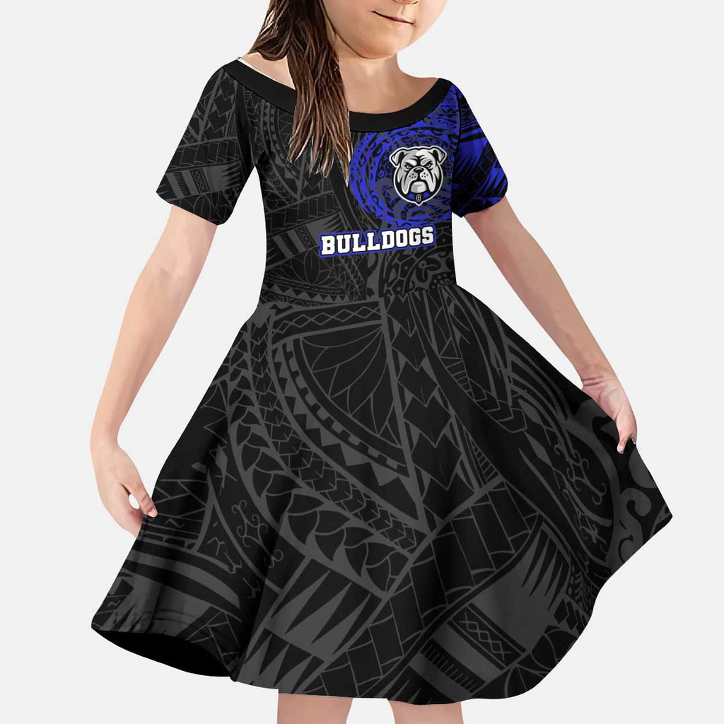 Personalized Canterbury-Bankstown Bulldogs Kid Short Sleeve Dress Polynesian Tribal Chest and Sleeve Tattoo