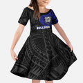 Personalized Canterbury-Bankstown Bulldogs Kid Short Sleeve Dress Polynesian Tribal Chest and Sleeve Tattoo