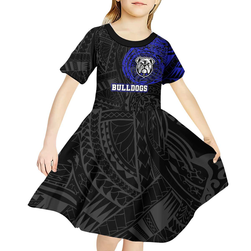 Personalized Canterbury-Bankstown Bulldogs Kid Short Sleeve Dress Polynesian Tribal Chest and Sleeve Tattoo