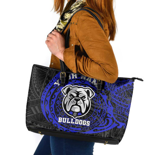 Personalized Canterbury-Bankstown Bulldogs Leather Tote Bag Polynesian Tribal Chest and Sleeve Tattoo