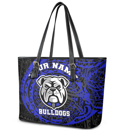 Personalized Canterbury-Bankstown Bulldogs Leather Tote Bag Polynesian Tribal Chest and Sleeve Tattoo