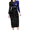 Personalized Canterbury-Bankstown Bulldogs Long Sleeve Bodycon Dress Polynesian Tribal Chest and Sleeve Tattoo
