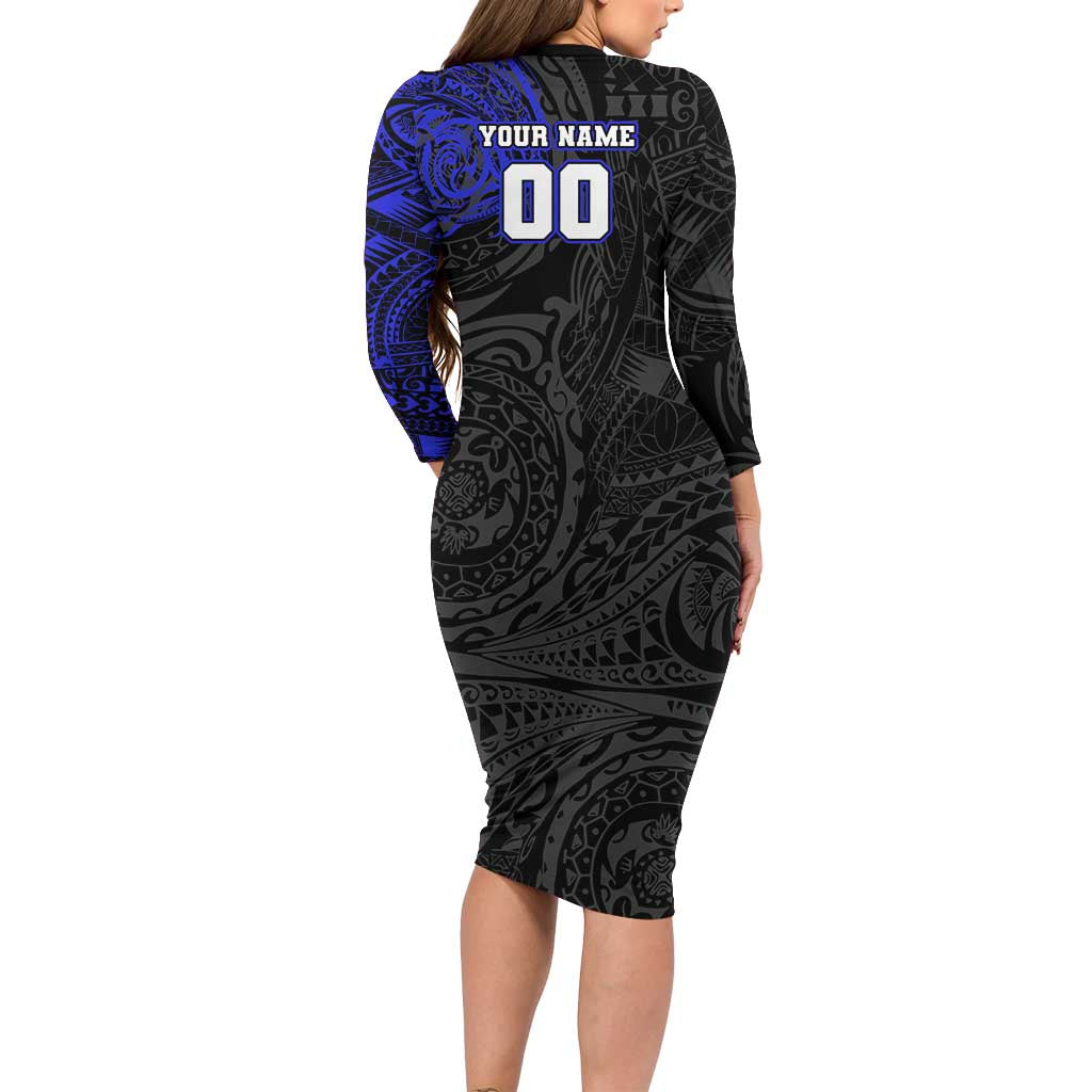 Personalized Canterbury-Bankstown Bulldogs Long Sleeve Bodycon Dress Polynesian Tribal Chest and Sleeve Tattoo