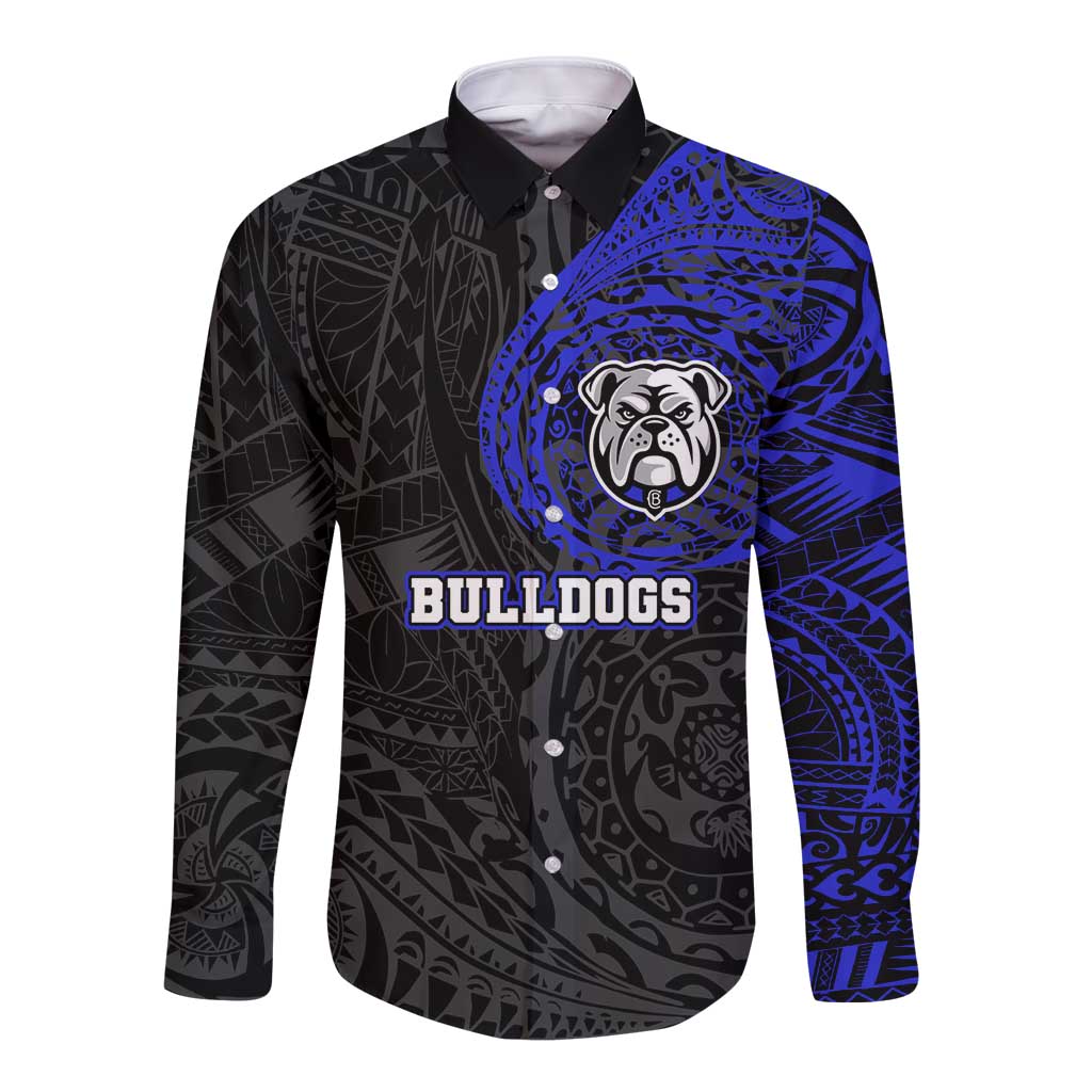 Personalized Canterbury-Bankstown Bulldogs Long Sleeve Button Shirt Polynesian Tribal Chest and Sleeve Tattoo