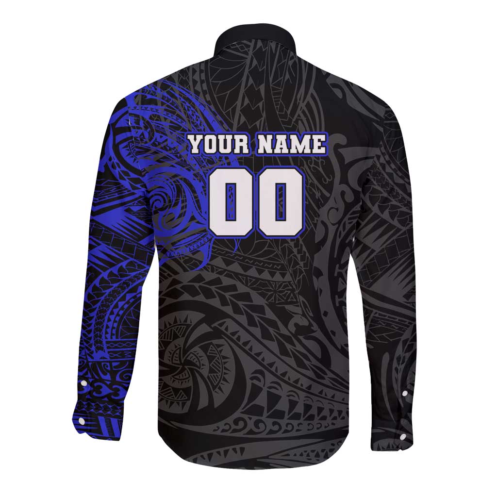 Personalized Canterbury-Bankstown Bulldogs Long Sleeve Button Shirt Polynesian Tribal Chest and Sleeve Tattoo