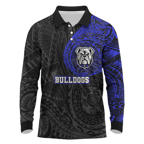 Personalized Canterbury-Bankstown Bulldogs Long Sleeve Polo Shirt Polynesian Tribal Chest and Sleeve Tattoo