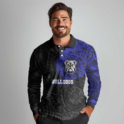 Personalized Canterbury-Bankstown Bulldogs Long Sleeve Polo Shirt Polynesian Tribal Chest and Sleeve Tattoo