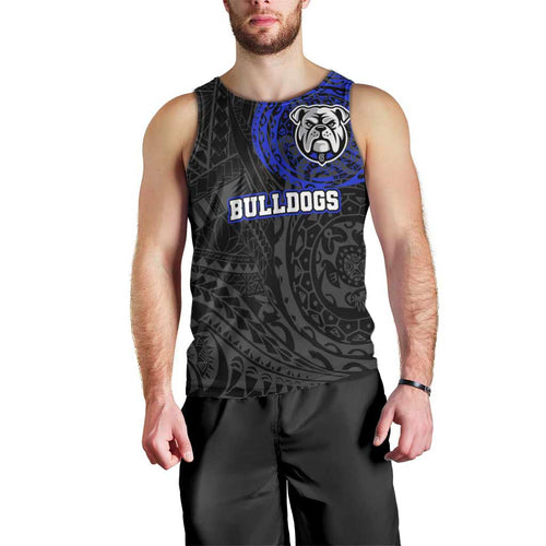Personalized Canterbury-Bankstown Bulldogs Men Tank Top Polynesian Tribal Chest and Sleeve Tattoo
