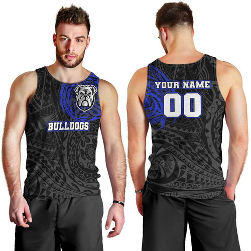 Personalized Canterbury-Bankstown Bulldogs Men Tank Top Polynesian Tribal Chest and Sleeve Tattoo