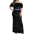Personalized Canterbury-Bankstown Bulldogs Off Shoulder Maxi Dress Polynesian Tribal Chest and Sleeve Tattoo
