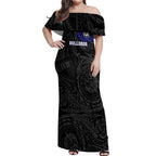 Personalized Canterbury-Bankstown Bulldogs Off Shoulder Maxi Dress Polynesian Tribal Chest and Sleeve Tattoo
