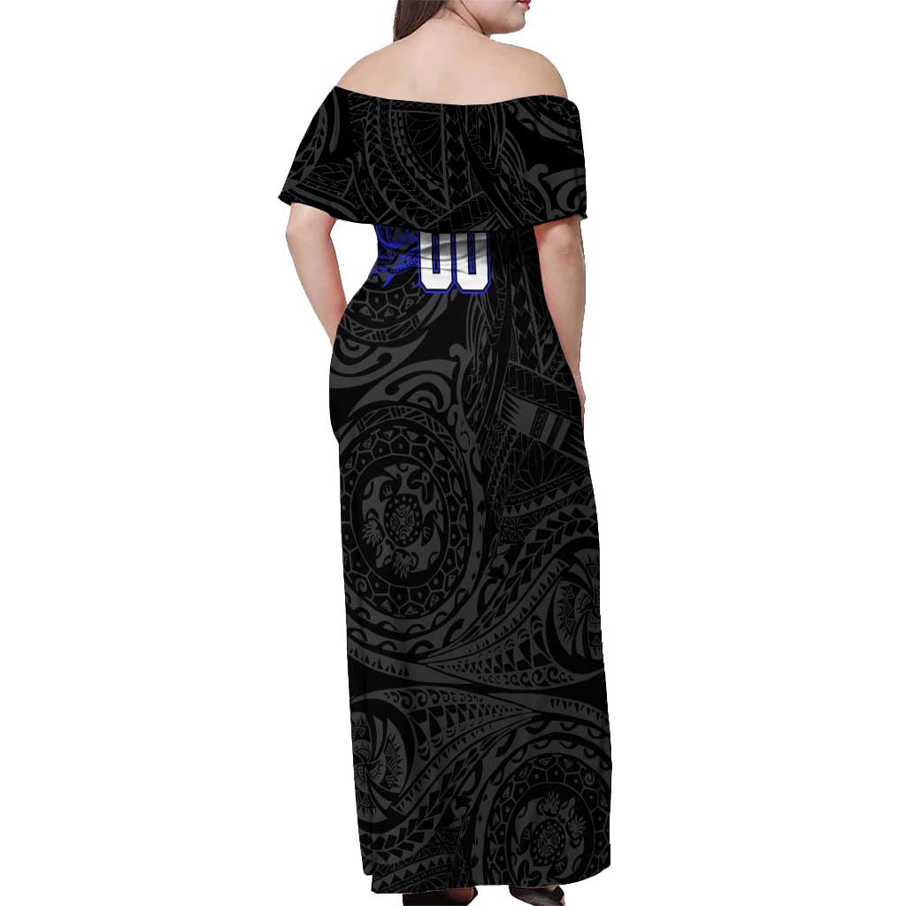 Personalized Canterbury-Bankstown Bulldogs Off Shoulder Maxi Dress Polynesian Tribal Chest and Sleeve Tattoo