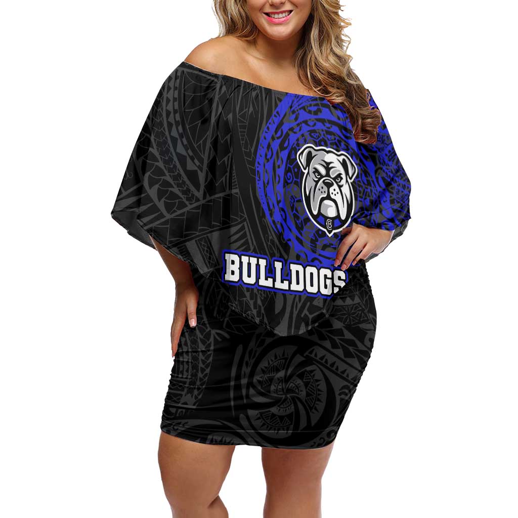 Personalized Canterbury-Bankstown Bulldogs Off Shoulder Short Dress Polynesian Tribal Chest and Sleeve Tattoo