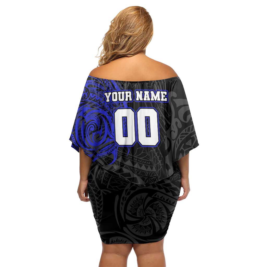 Personalized Canterbury-Bankstown Bulldogs Off Shoulder Short Dress Polynesian Tribal Chest and Sleeve Tattoo