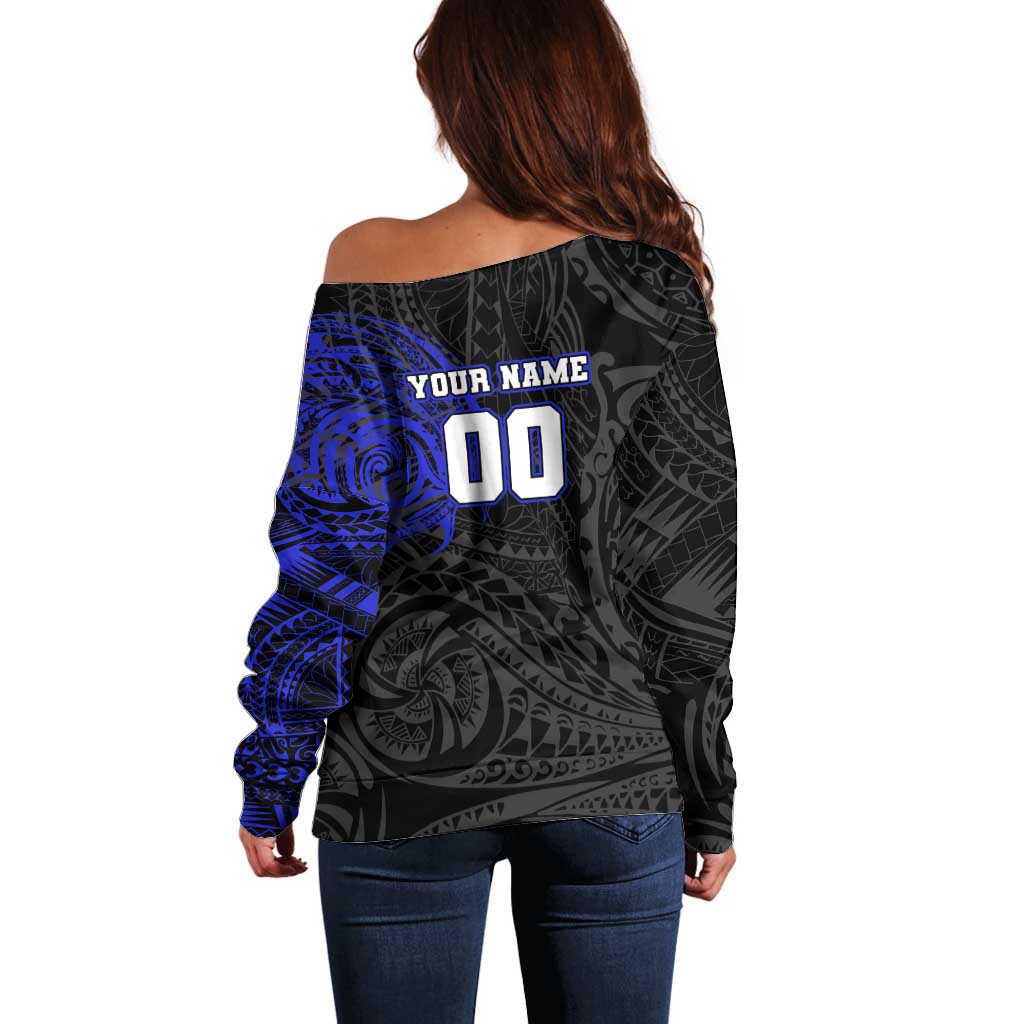 Personalized Canterbury-Bankstown Bulldogs Off Shoulder Sweater Polynesian Tribal Chest and Sleeve Tattoo