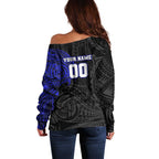 Personalized Canterbury-Bankstown Bulldogs Off Shoulder Sweater Polynesian Tribal Chest and Sleeve Tattoo