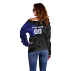 Personalized Canterbury-Bankstown Bulldogs Off Shoulder Sweater Polynesian Tribal Chest and Sleeve Tattoo