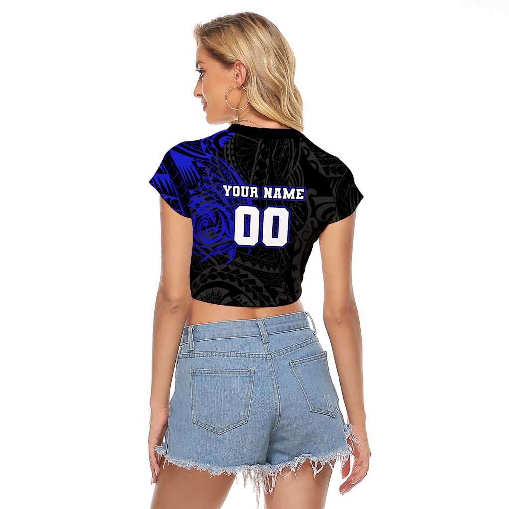 Personalized Canterbury-Bankstown Bulldogs Raglan Cropped T Shirt Polynesian Tribal Chest and Sleeve Tattoo