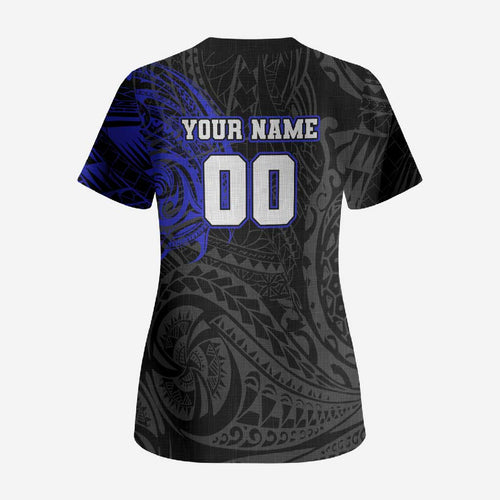 Personalized Canterbury-Bankstown Bulldogs Scrub Top Polynesian Tribal Chest and Sleeve Tattoo