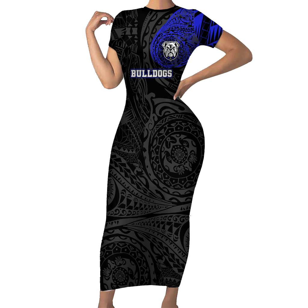 Personalized Canterbury-Bankstown Bulldogs Short Sleeve Bodycon Dress Polynesian Tribal Chest and Sleeve Tattoo