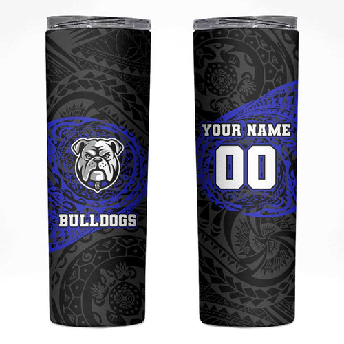 Personalized Canterbury-Bankstown Bulldogs Skinny Tumbler Polynesian Tribal Chest and Sleeve Tattoo