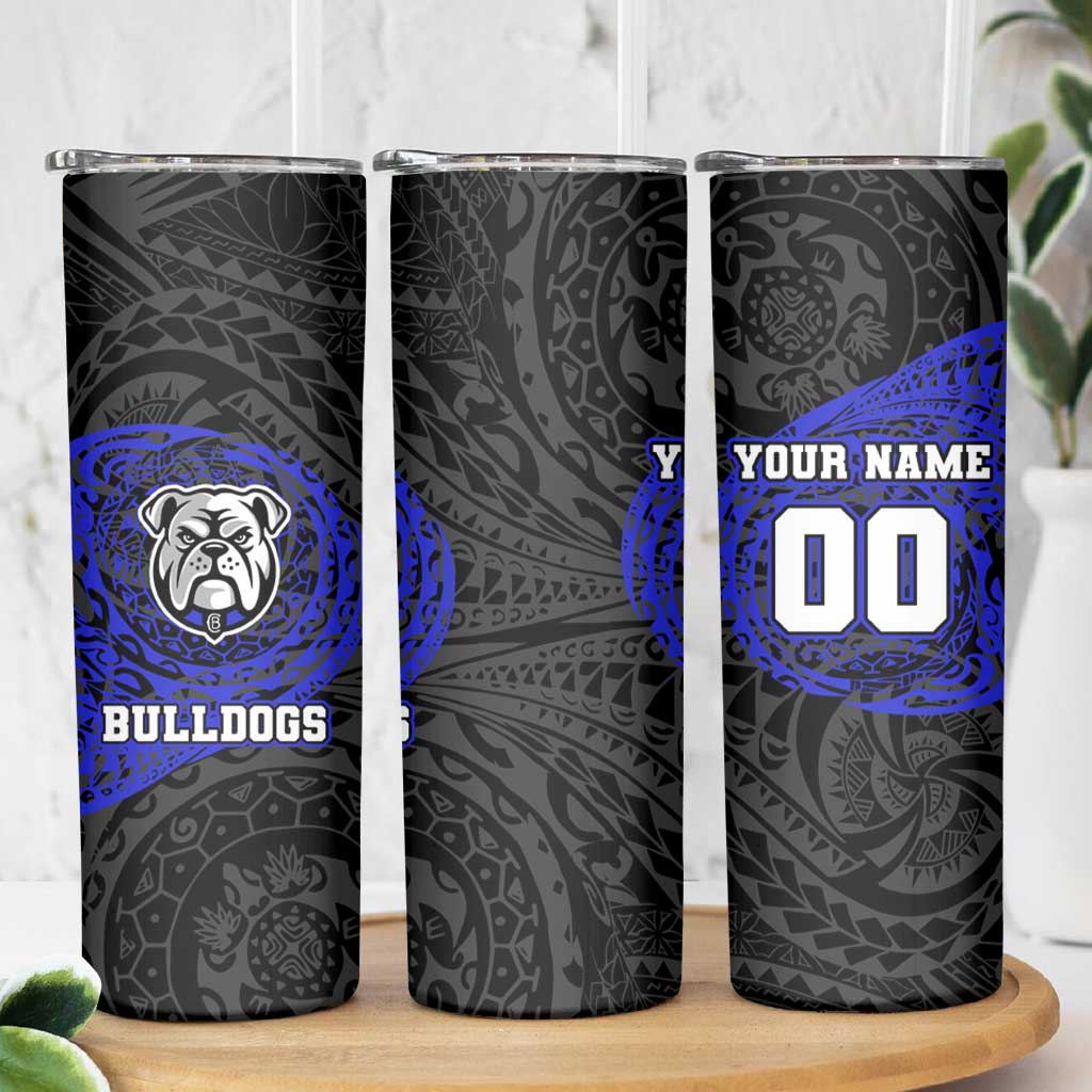 Personalized Canterbury-Bankstown Bulldogs Skinny Tumbler Polynesian Tribal Chest and Sleeve Tattoo