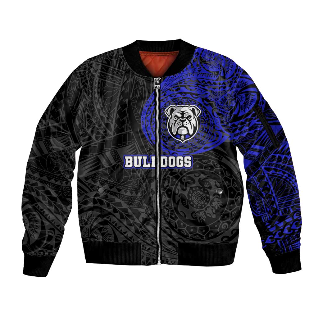 Personalized Canterbury-Bankstown Bulldogs Sleeve Zip Bomber Jacket Polynesian Tribal Chest and Sleeve Tattoo