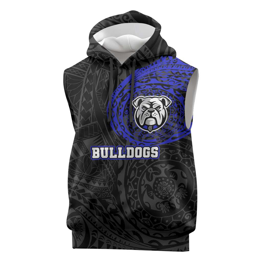 Personalized Canterbury-Bankstown Bulldogs Sleeveless Hoodie Polynesian Tribal Chest and Sleeve Tattoo