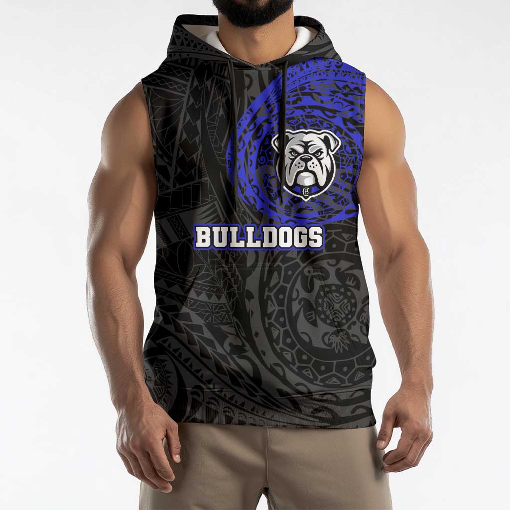 Personalized Canterbury-Bankstown Bulldogs Sleeveless Hoodie Polynesian Tribal Chest and Sleeve Tattoo