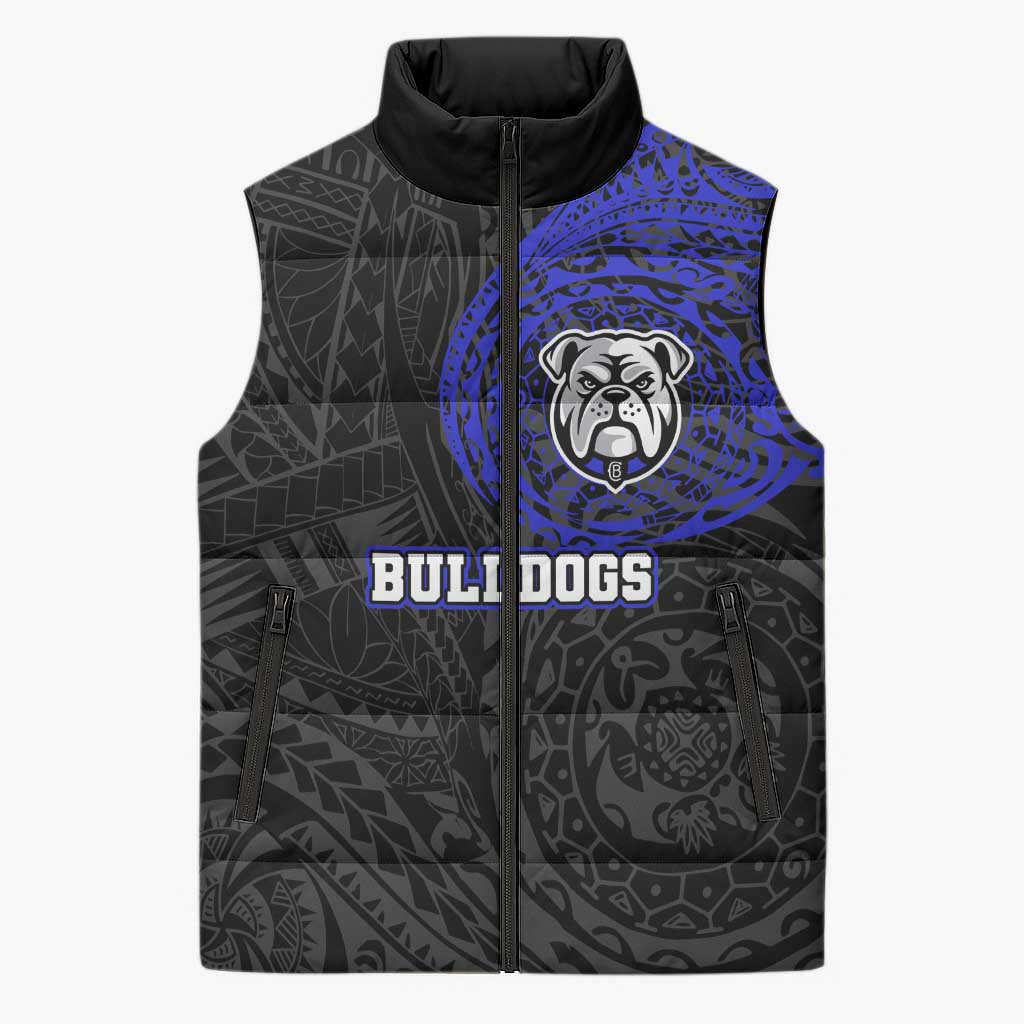 Personalized Canterbury-Bankstown Bulldogs Sleeveless Puffer Jacket Polynesian Tribal Chest and Sleeve Tattoo