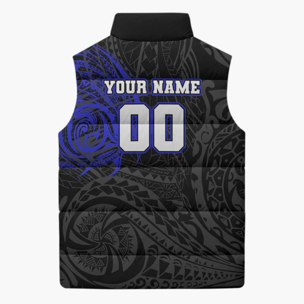Personalized Canterbury-Bankstown Bulldogs Sleeveless Puffer Jacket Polynesian Tribal Chest and Sleeve Tattoo
