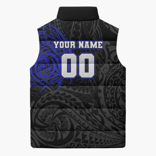 Personalized Canterbury-Bankstown Bulldogs Sleeveless Puffer Jacket Polynesian Tribal Chest and Sleeve Tattoo