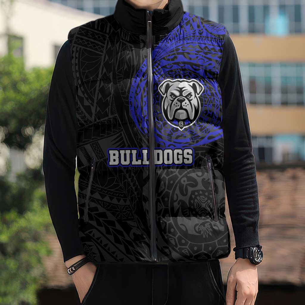Personalized Canterbury-Bankstown Bulldogs Sleeveless Puffer Jacket Polynesian Tribal Chest and Sleeve Tattoo