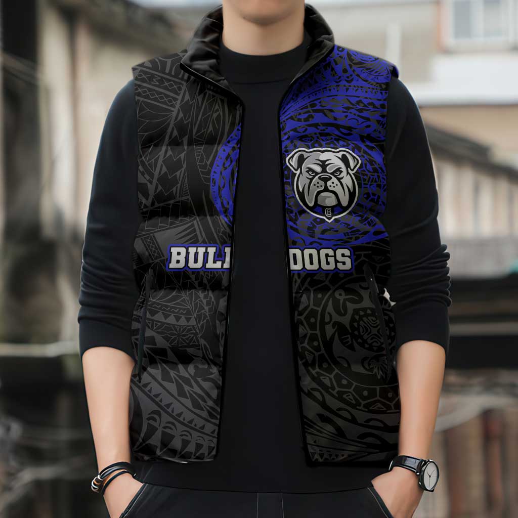 Personalized Canterbury-Bankstown Bulldogs Sleeveless Puffer Jacket Polynesian Tribal Chest and Sleeve Tattoo