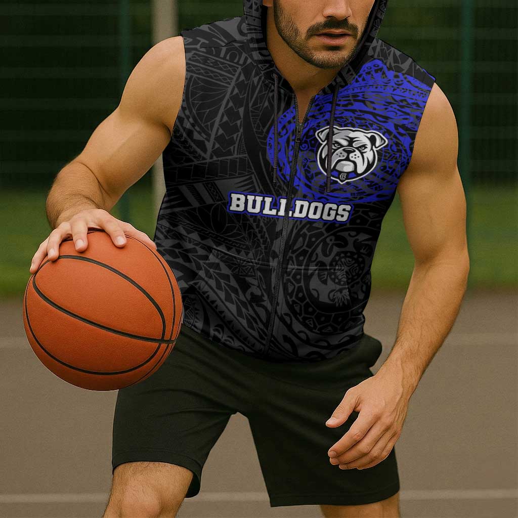 Personalized Canterbury-Bankstown Bulldogs Sleeveless Zip Hoodie Polynesian Tribal Chest and Sleeve Tattoo