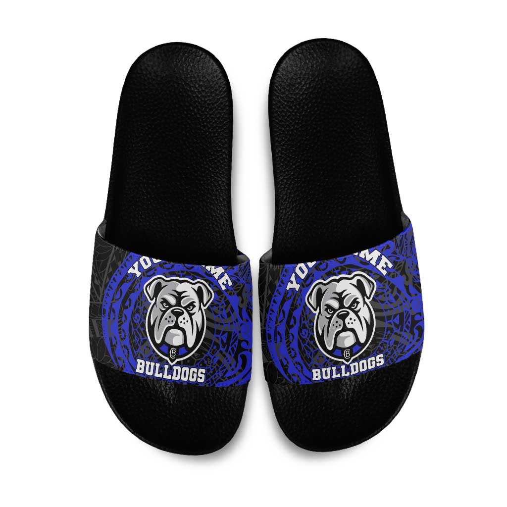 Personalized Canterbury-Bankstown Bulldogs Slide Sandals Polynesian Tribal Chest and Sleeve Tattoo